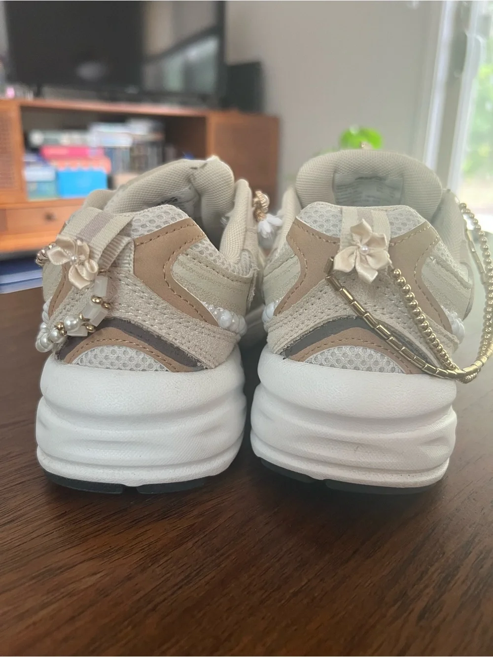 Custom designed Avia Women's Cream and Gold Sneakers